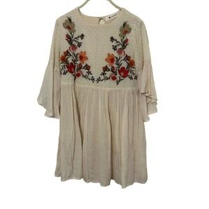 The Impeccable Pig Cream Midi Dress with Floral Embroidery